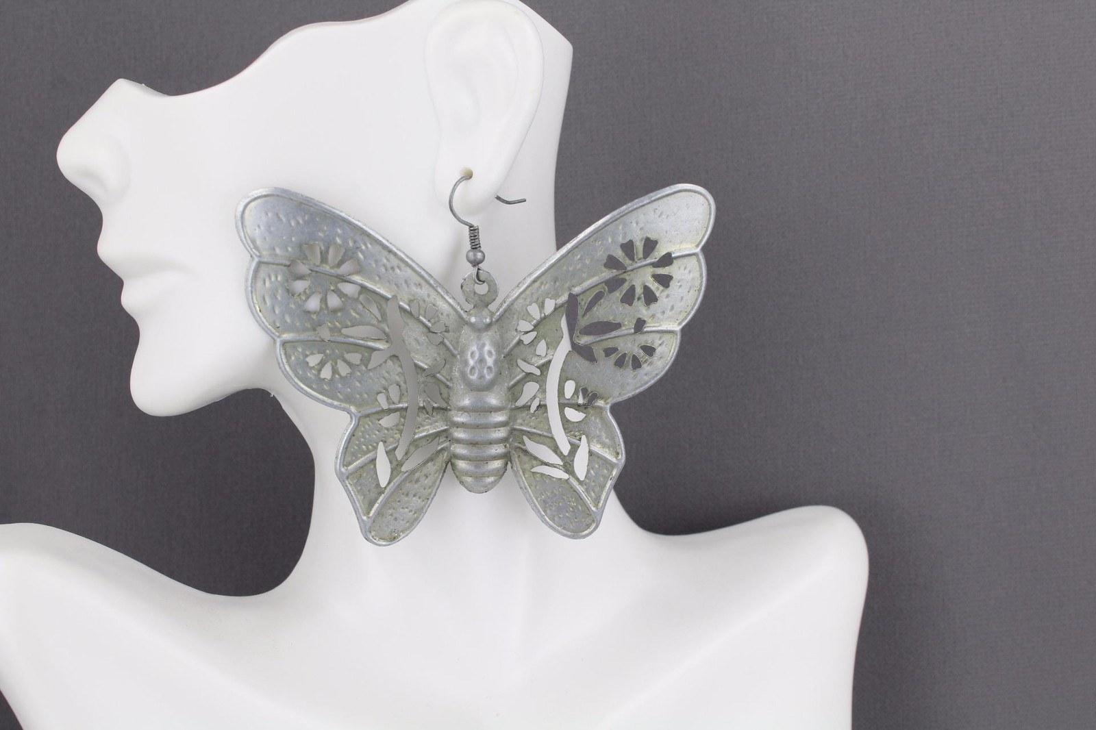 Silver huge butterfly earrings big giant lightweight dangle earrings large size