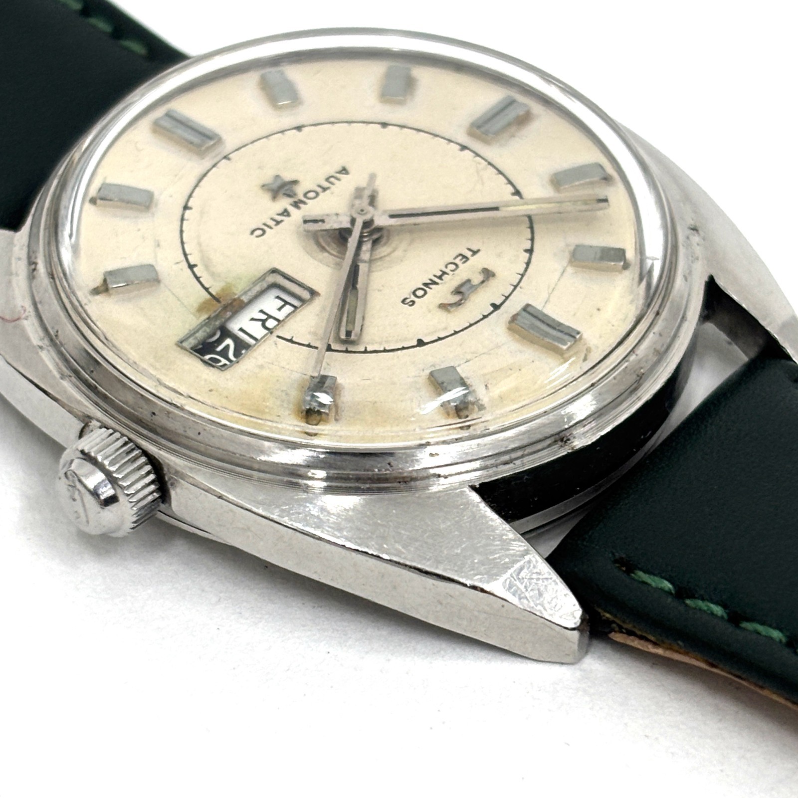 Vintage 1970s Technos Sky Light Automatic 35mm Day Date Swiss ETA 2638 Running