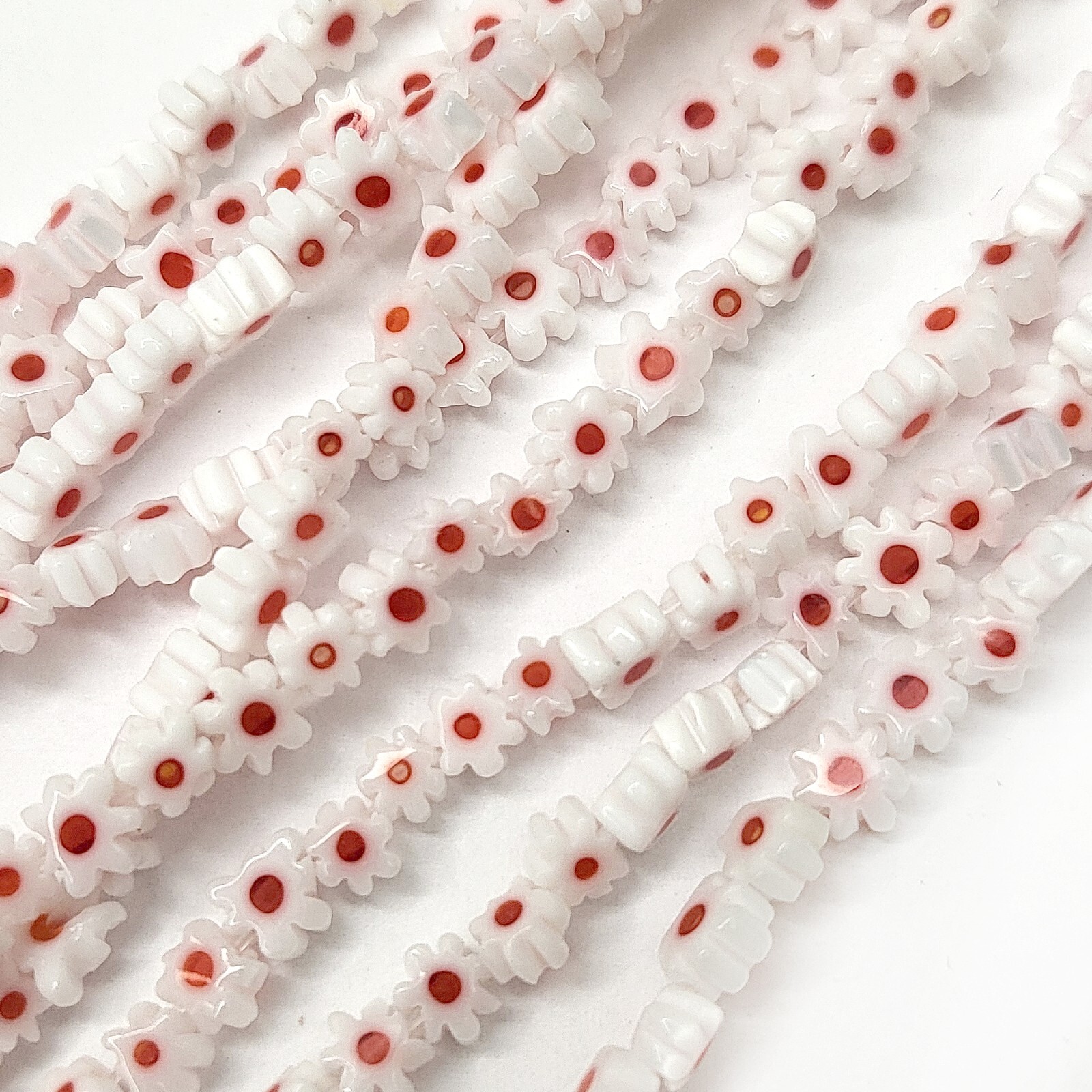 White Flower Millefiori Glass Lampwork Spacer Bead Crystal 15″ 4mm 6mm 8mm 10mm