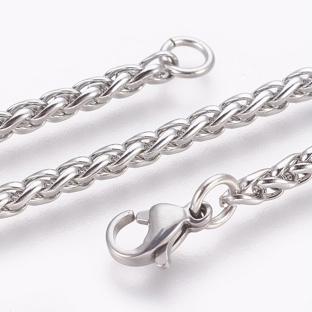 304 Stainless Steel Wheat Chain Bracelet Lobster Silver Color 7.8″ 3mm  A115