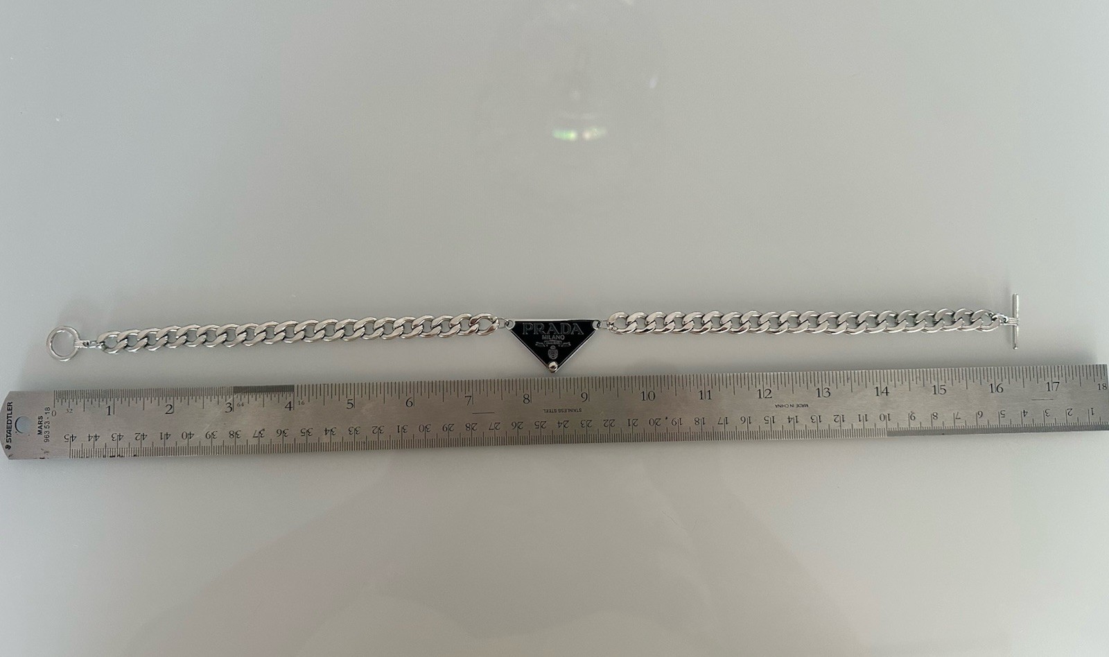 Silver 925 Prada Milano Choker Stainless Steel Cuban Link 16.5” Chain Necklace