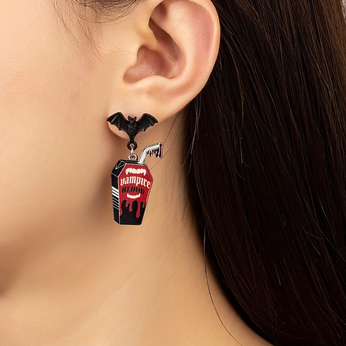 Halloween Bat Vampire Blood Punk Earrings 2Pcs Gothic Party Jewelry