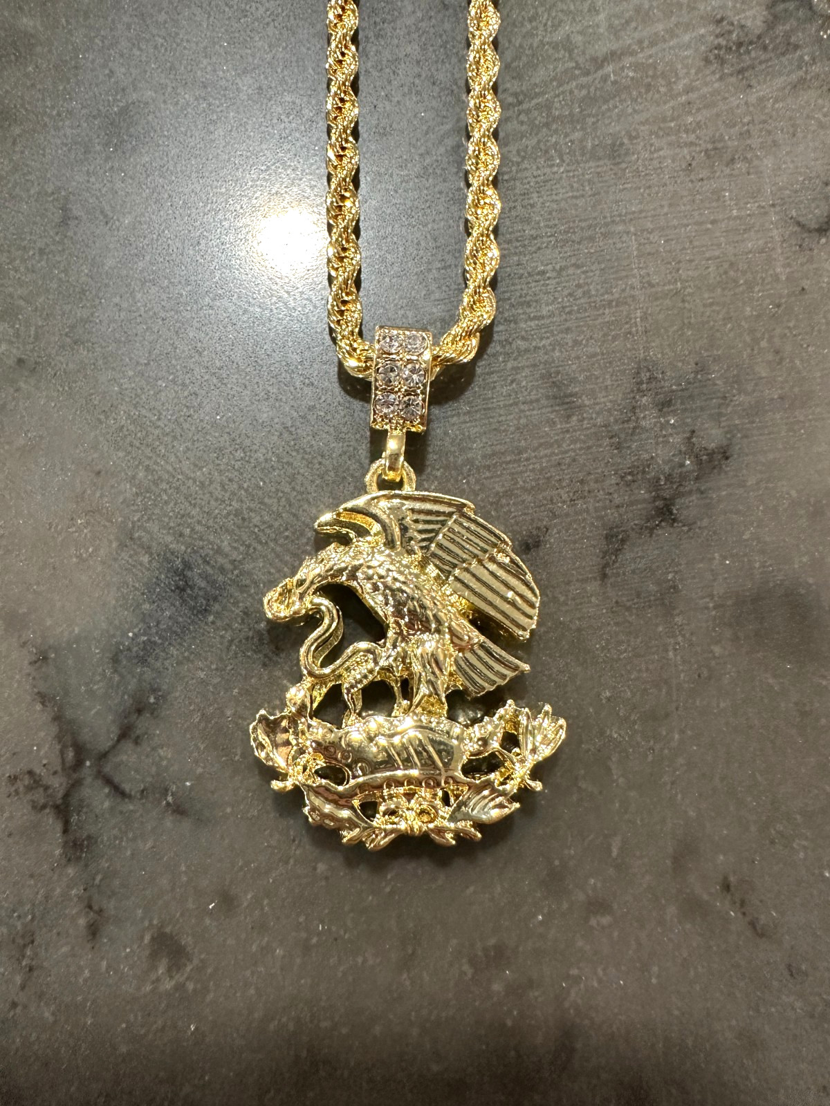 Custom Men’s 14k Gold Stamp Rope Eagle Snake 24 Inches ” 4mm Plated Necklace
