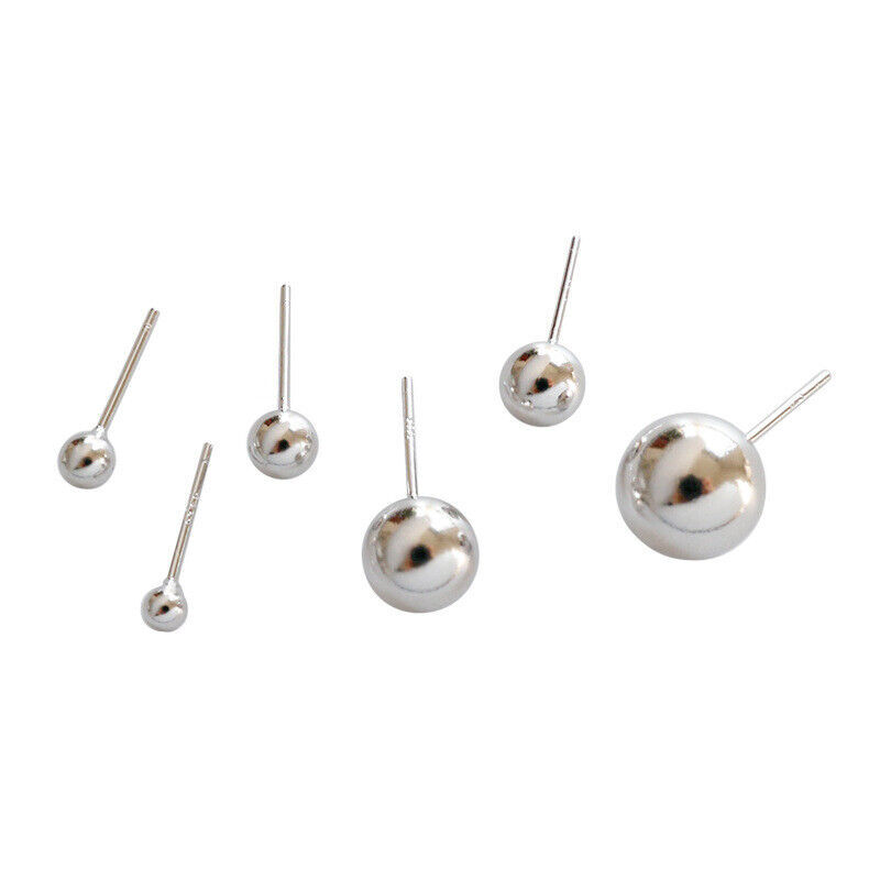 925 Sterling Silver Round Ball Stud Earrings High Polished Butterfly Post Backs