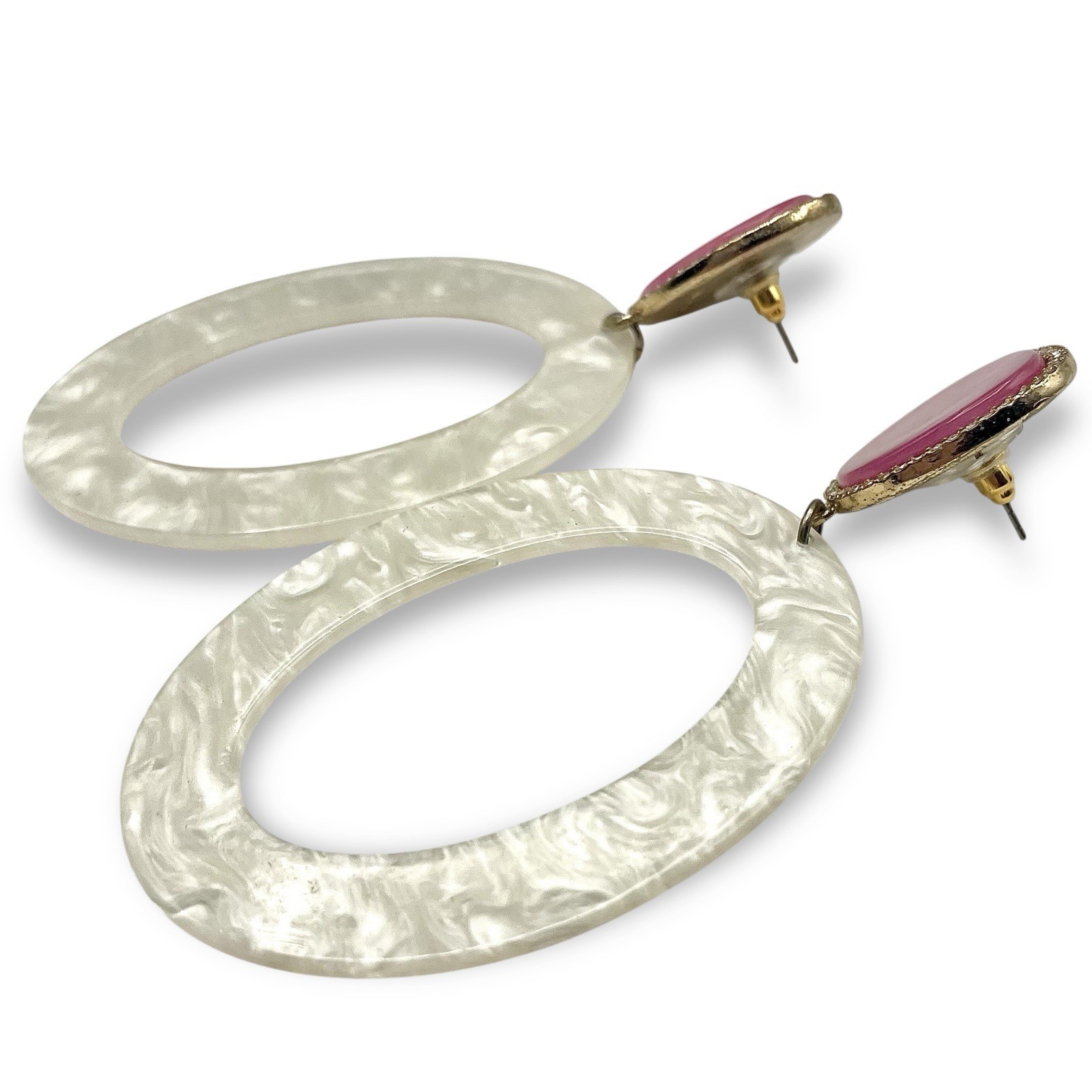 SUGARFIX Lucite Earrings Dynasty Barbie Pink White Gold Tone NWOT🔥!SALE!🔥