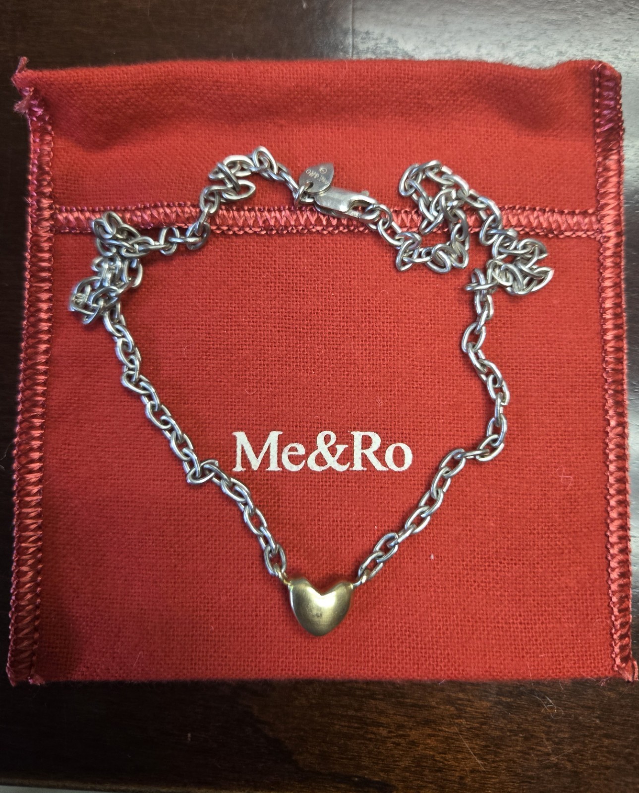 Vintage Me & Ro 16″ Necklace w/ 10K Gold Heart and Sterling Silver Chain