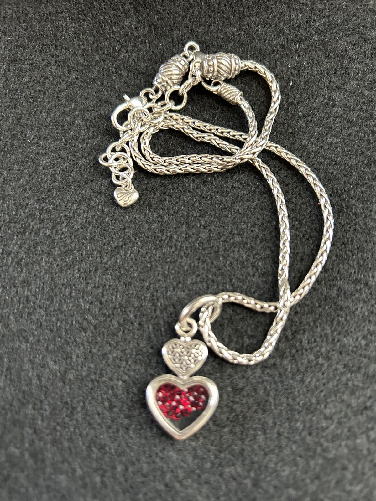 Brighton Silver Plated Wheat Chain Red Crystal Heart Pendant Necklace Adjustable