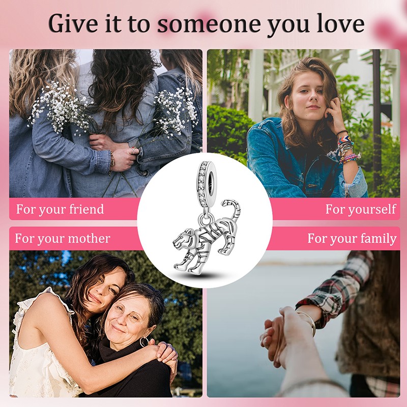MULA Cute Tiger Pendant 925 Sterling Silver DIY Charm AAA CZ for Women Bracelet