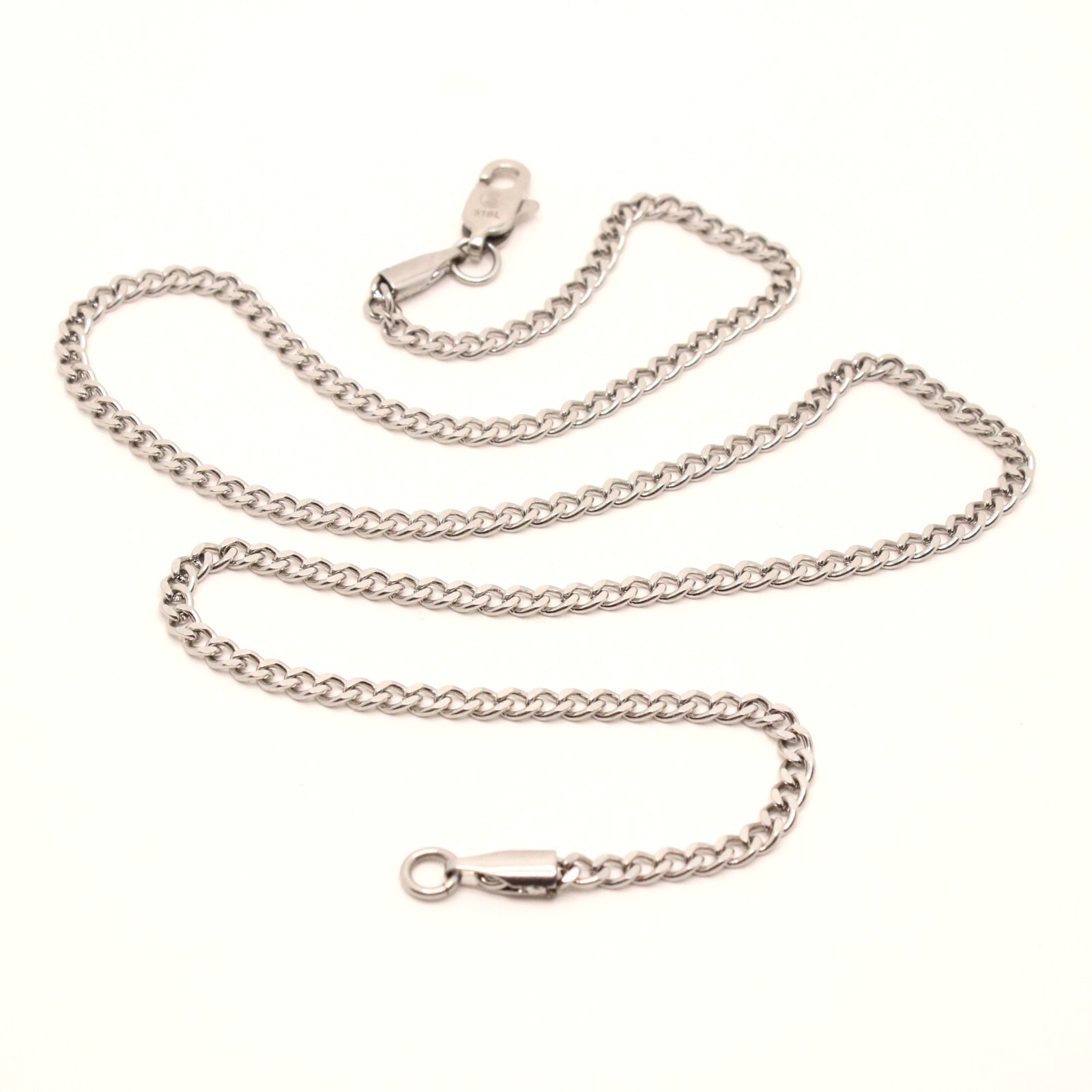 Stainless Steel Curb Link Chain Necklace 1/8 Inch Wide, Sizes 16-24 Inches