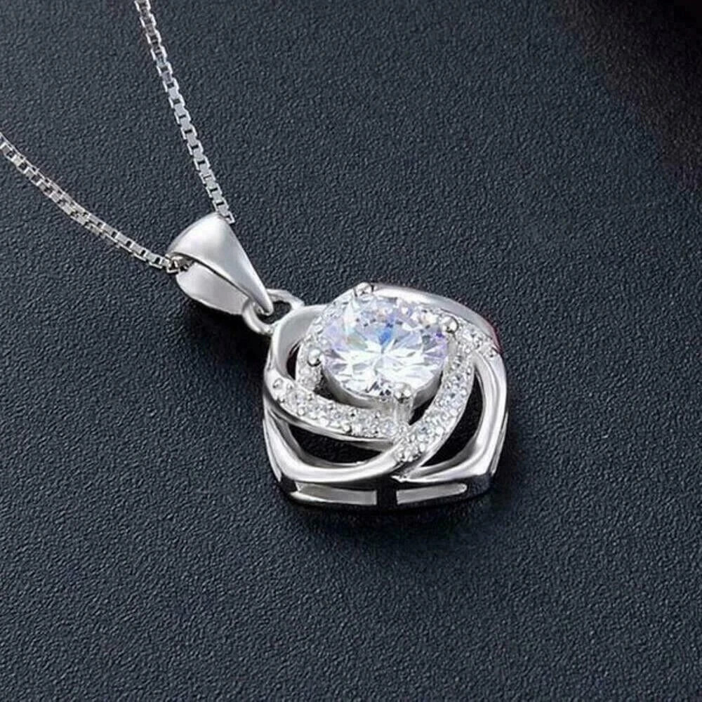 2.00 Ct Round Cut Diamond Women’s Pendant With Free Chain 14K White Gold Finish