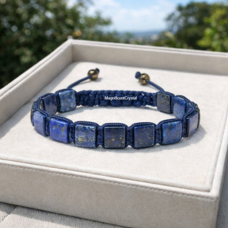 Natural Lapis Lazuli Square Bead Men Bracelet Blue Crystal Energy Healing Gift