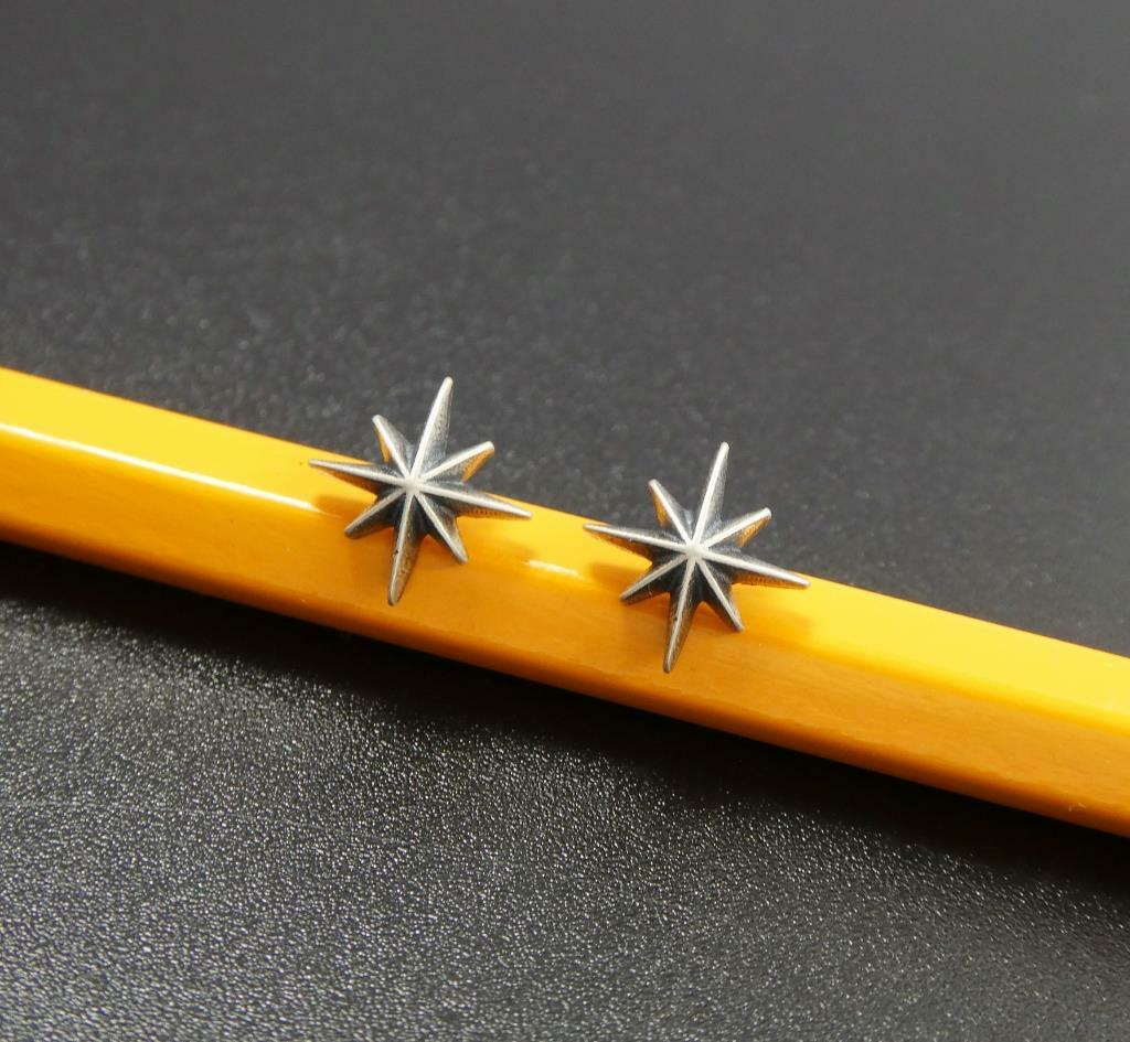 Sterling Silver Octagram Star Asterisk Starburst Tiny Small Stud Earrings Gothic