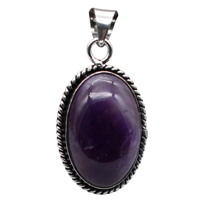 Amethyst Natural Gemstone Antique Silver Plated Pendant 1.5″ J 775