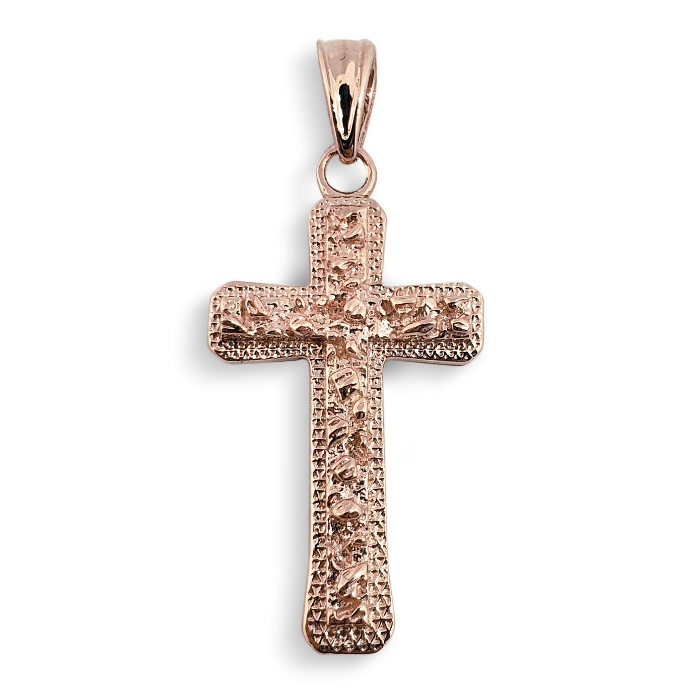 Real 10K Rose Gold Nugget Cross Textured Edge Mens Diamond Cut Pendant All Sizes
