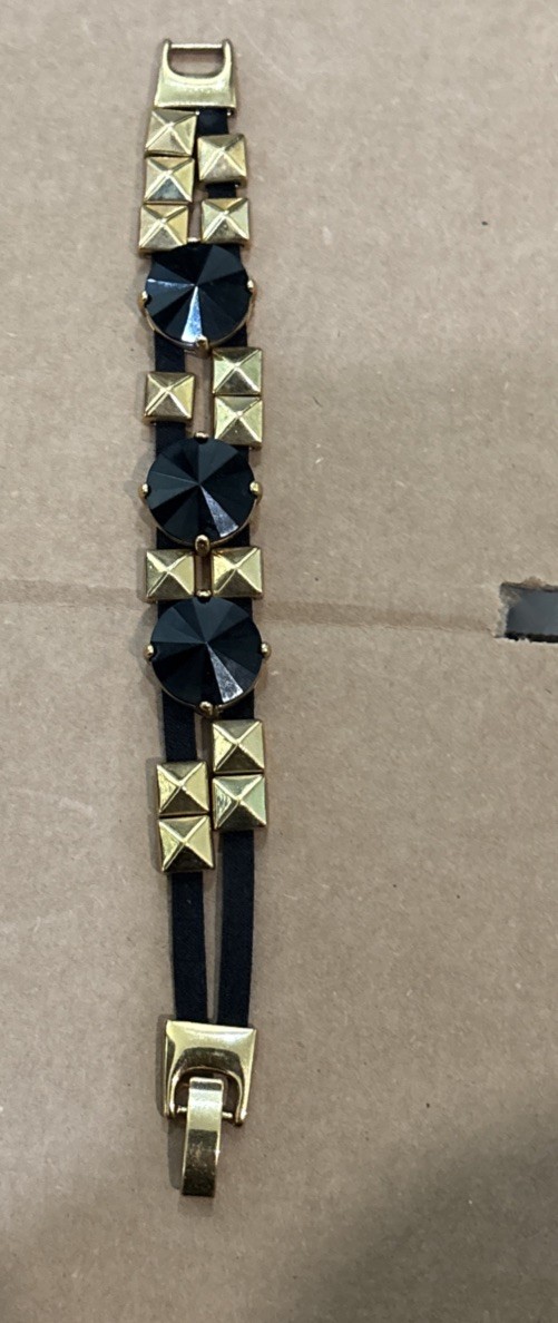  J. CREW Gold Tone With Black Cord, Chunky Gold Tone Square Women’s Bracelet 7.5
