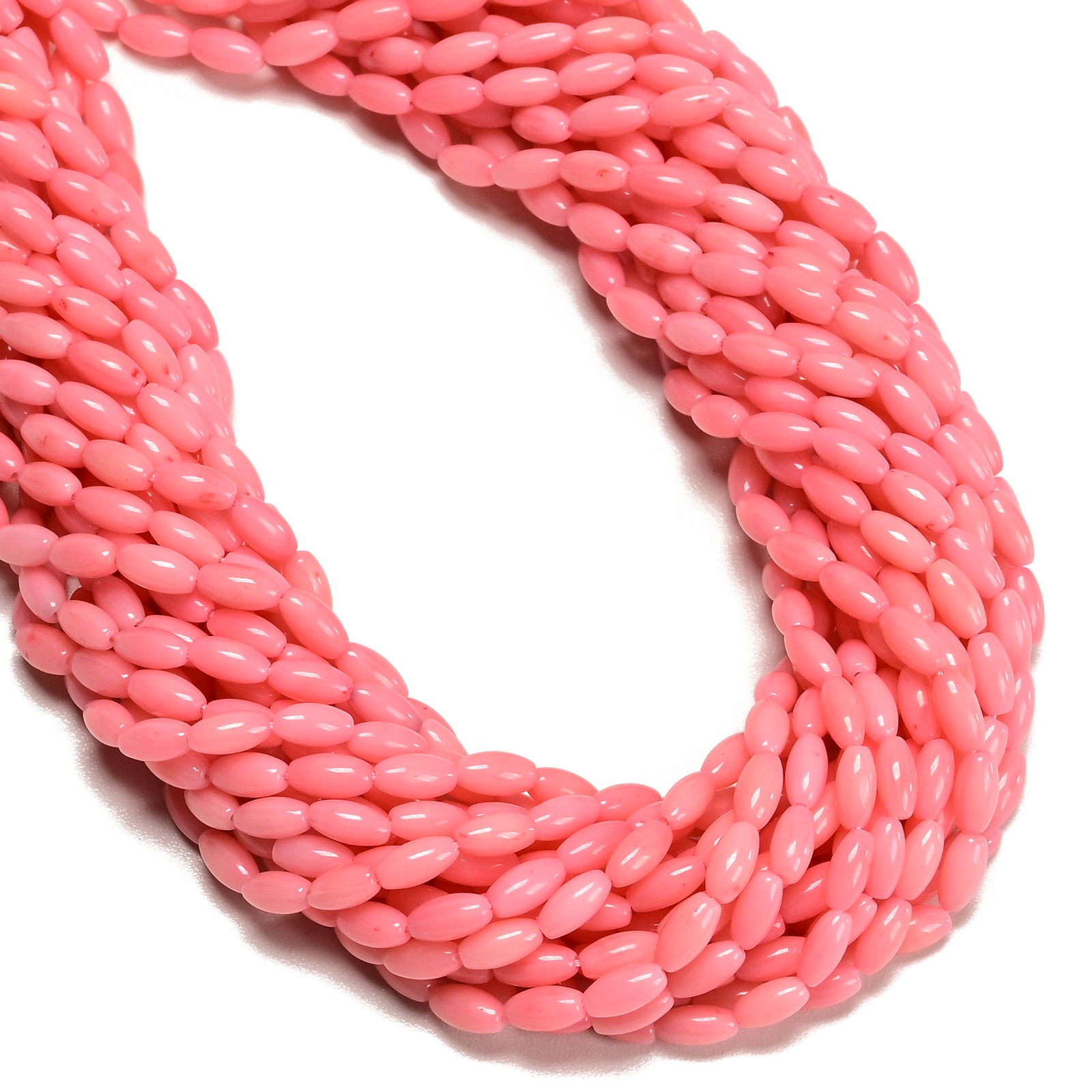 Pink Bamboo Coral Smooth Oval Rice Shape Beads Size 4x8mm 15.5″ Strand