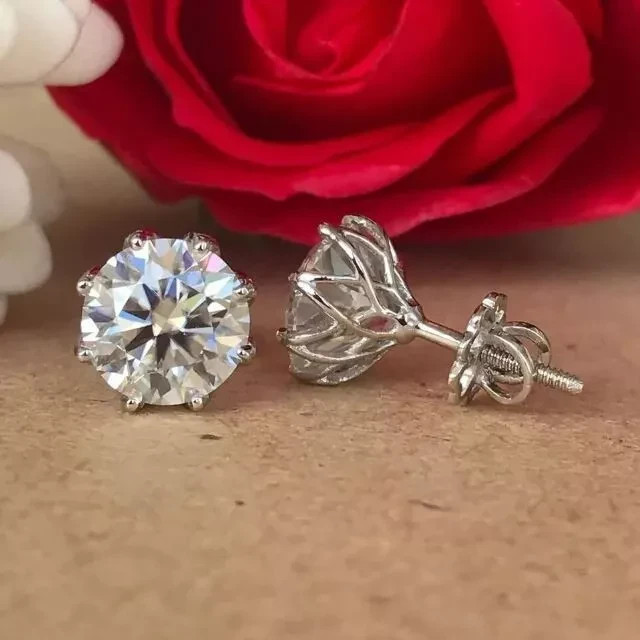 4.00Ct Round Cut Lab Created Solitaire Diamond Stud Earrings 14k White Gold Over