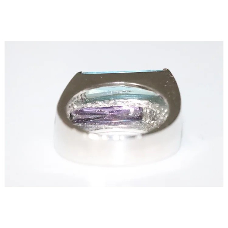 Sterling Silver Faceted Radiant Cut Blue Topaz Amethyst Ring