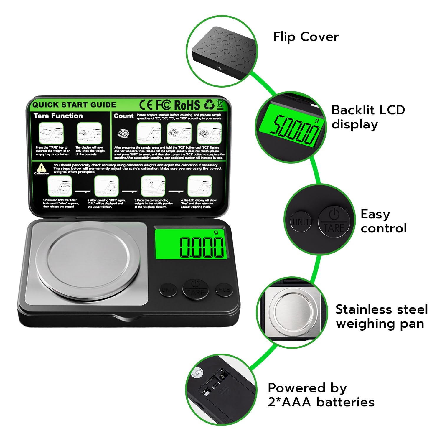 Wigearss Digital Milligram Scale 50G X 0.001G, Mini Precision Scale with Tare