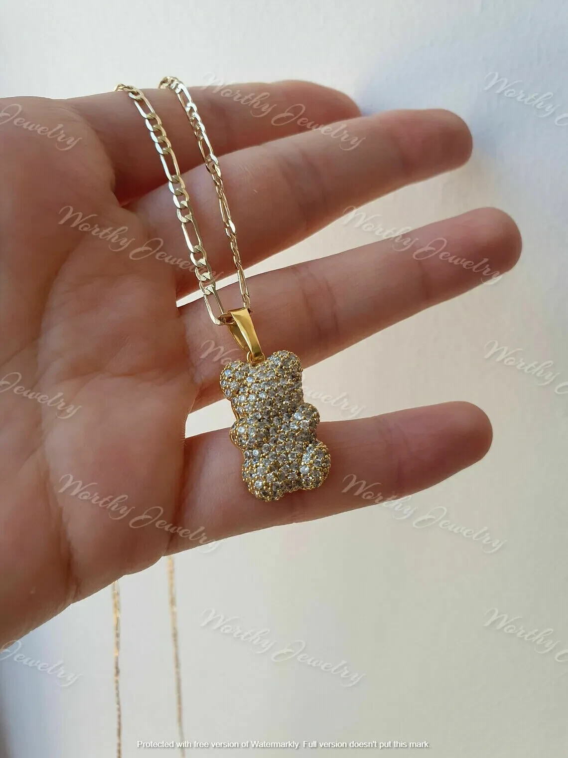2Ct Round D/VVS1 Diamond Teddy Bear Pendant 14K Yellow Gold Over Free Chain