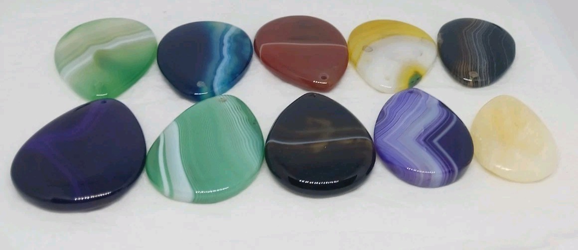 10 Gemstone Pendants Cabochon dyed drilled no bail agate polished pendant