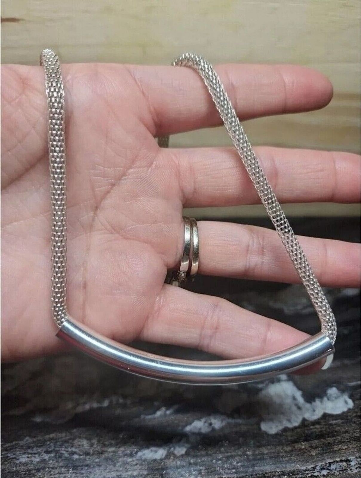 Silvertone Bar Scoop Necklace Modern Minimalist Fashion Jewelry