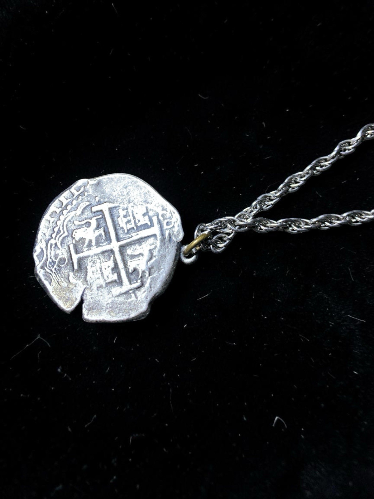 Sterling Silver Atocha Shipwreck Replica Coin Pendant 3mm Rope Chain 30g Estate