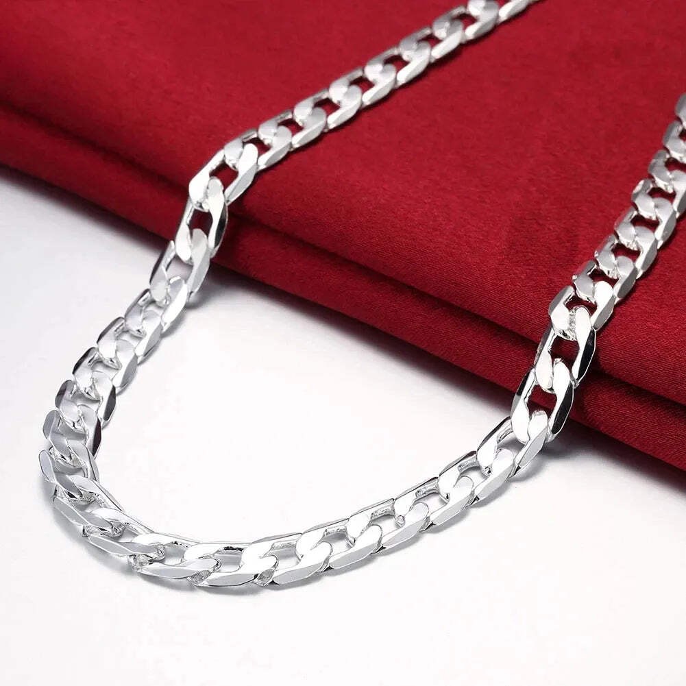 925 Sterling Silver Necklace For Men’s 16/18/20/22/24 Inches Classic 8MM Chain L