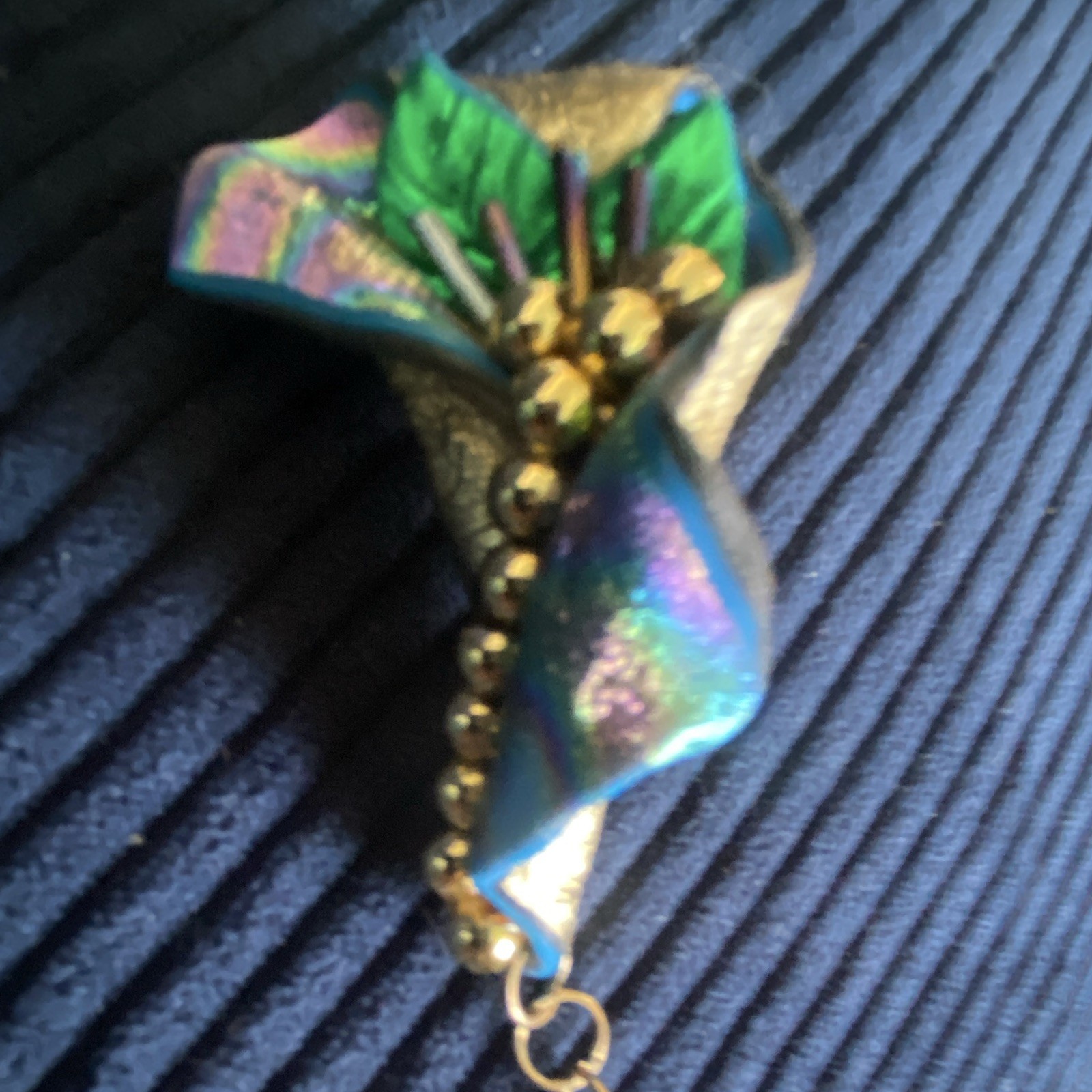 Multicolor Gold Tone Metallic resin Dangle Brooch Pin, Asymmetrical Art Theme