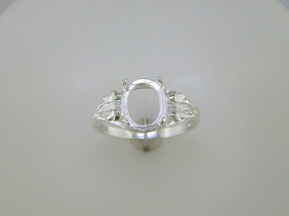 (10×8 – 12×10 mm) Oval Cabochon Solitaire Leaf Ring Setting Sterling Silver