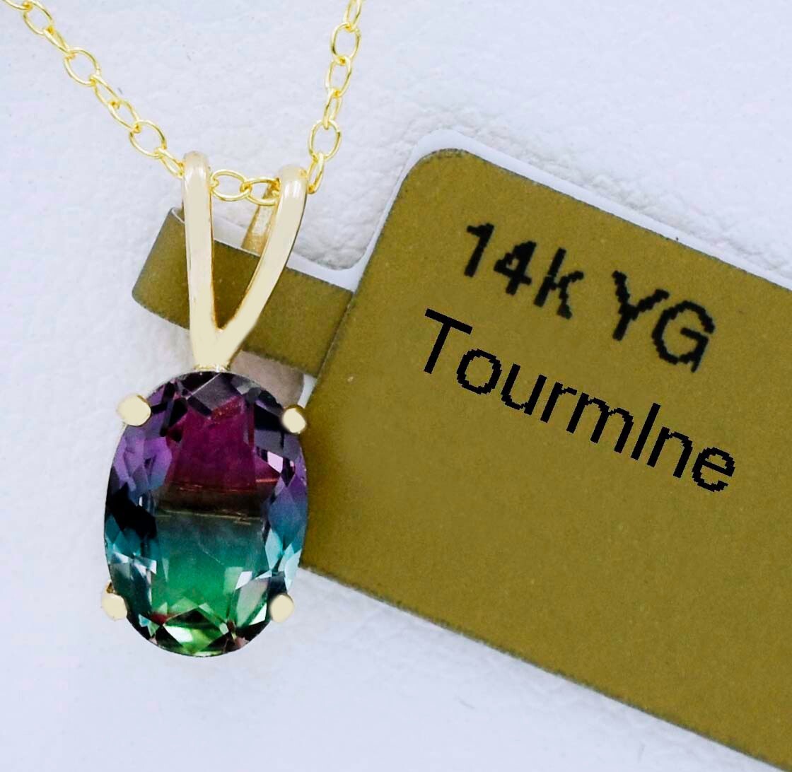 PURPLE/GREEN TOURMALINE 0.95 Cts PENDANT 14K GOLD – New With Tag – Made in USA