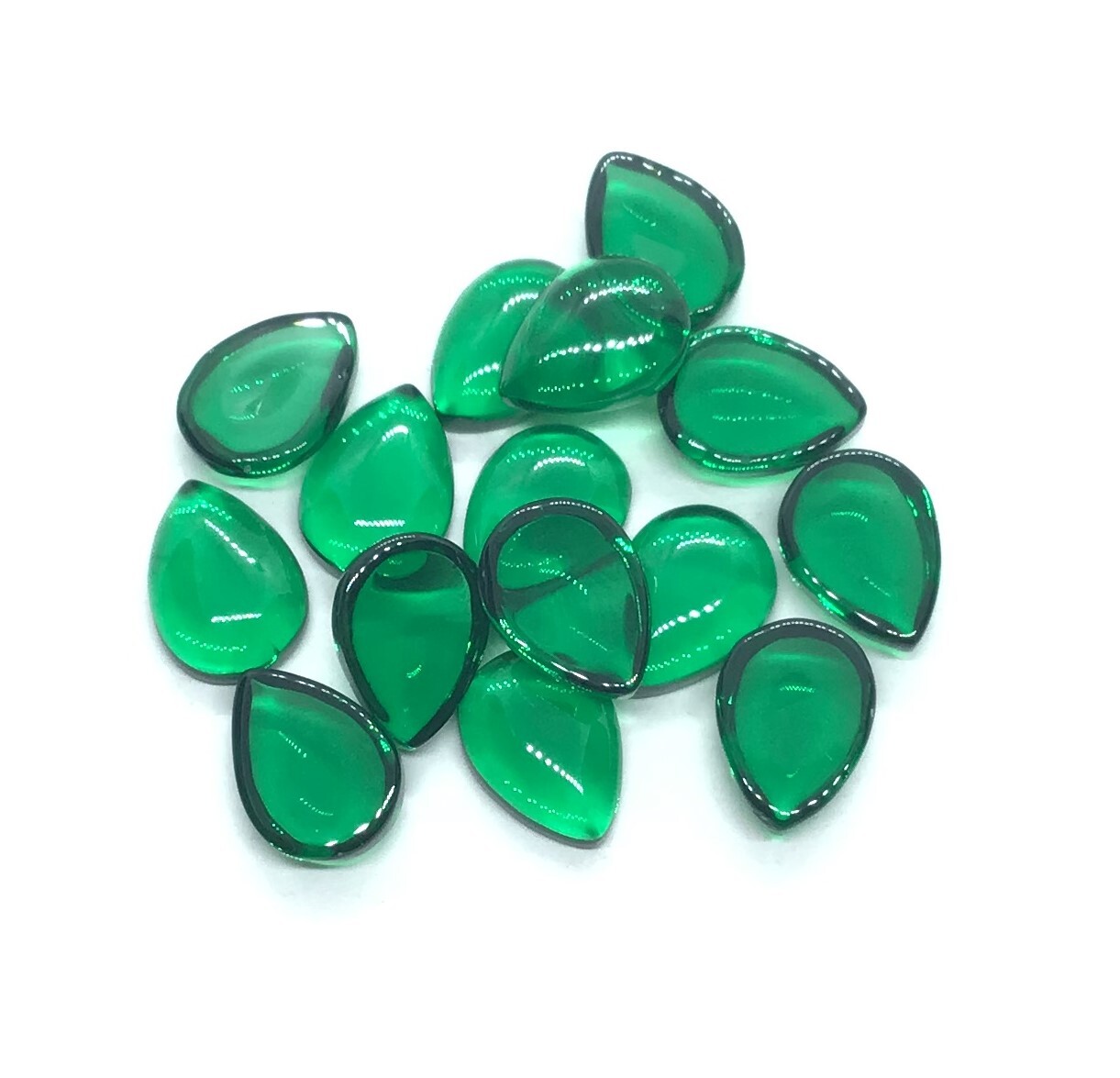 AAA Green Emerald Pear Flat Back Cabochon Synthetic Loose Gemstone Calibrated