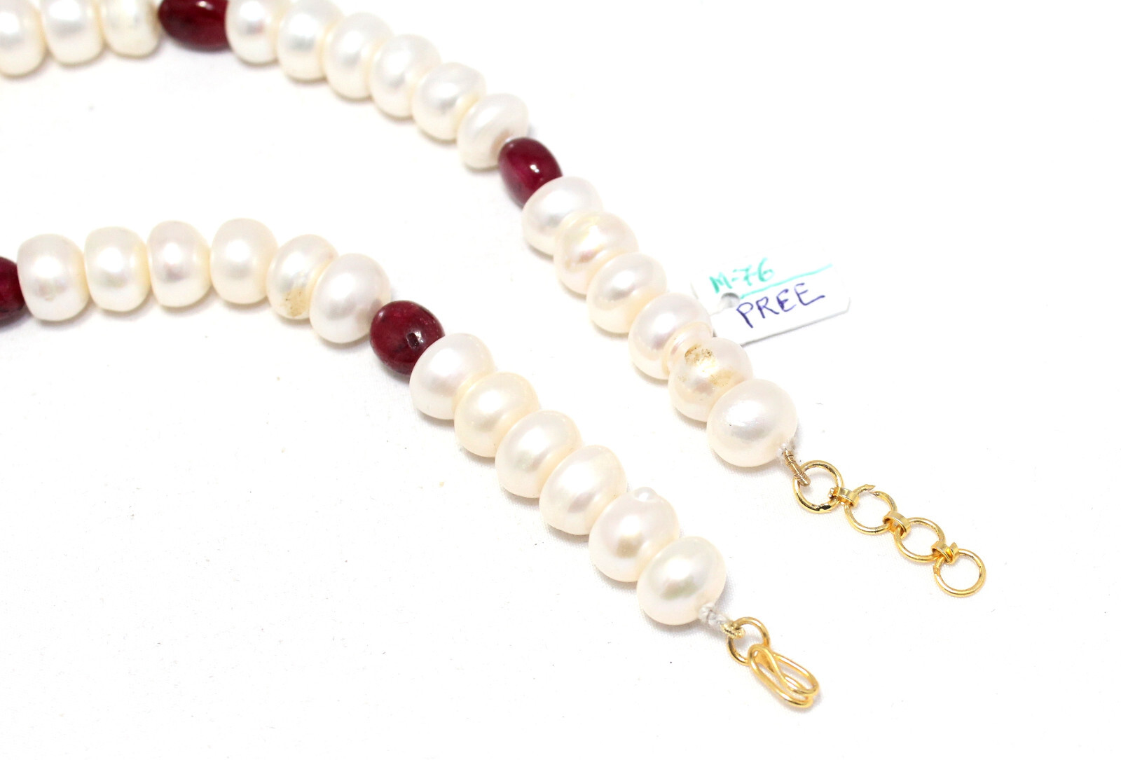 Designer Necklace Strand Ruby Manik Bead Gem Stone & Freshwater Pearl E977