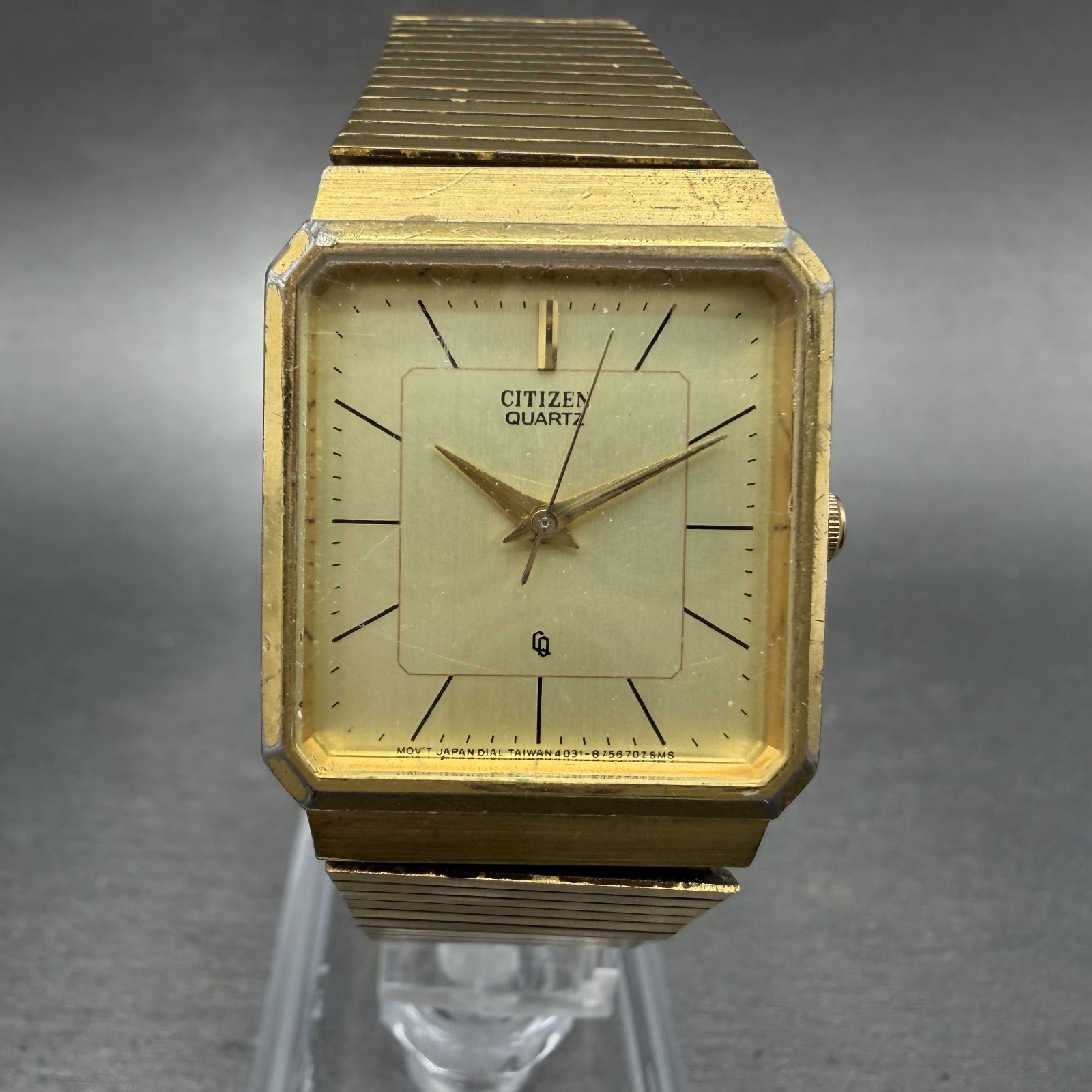 Citizen Tank Watch Men 25mm Champagne Dial Gold Tone 4031-892658 New Battery abs