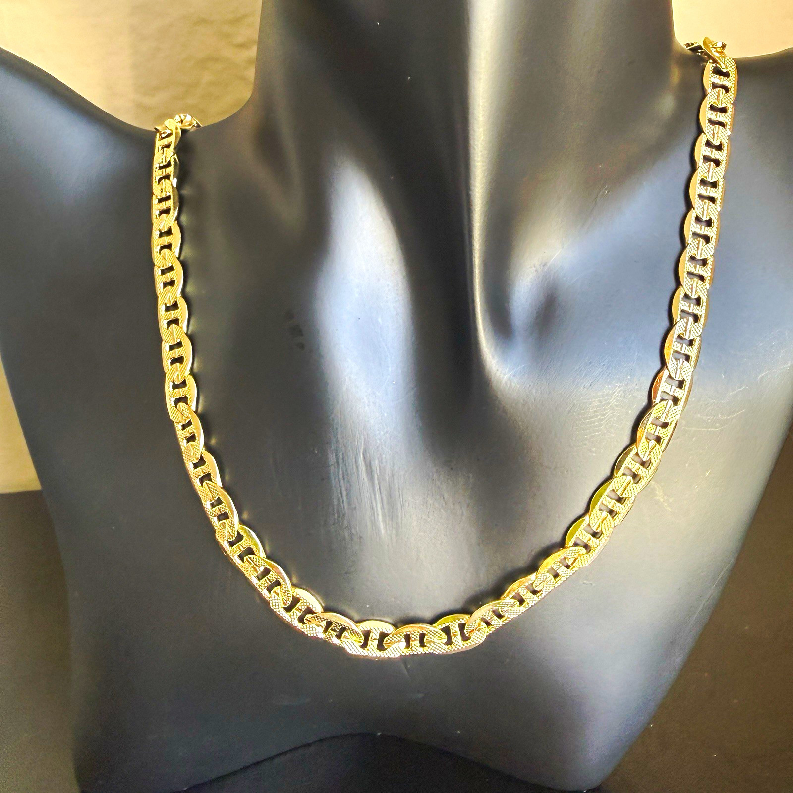 14K Gold Plated Flat Mariner Link Chain Necklace