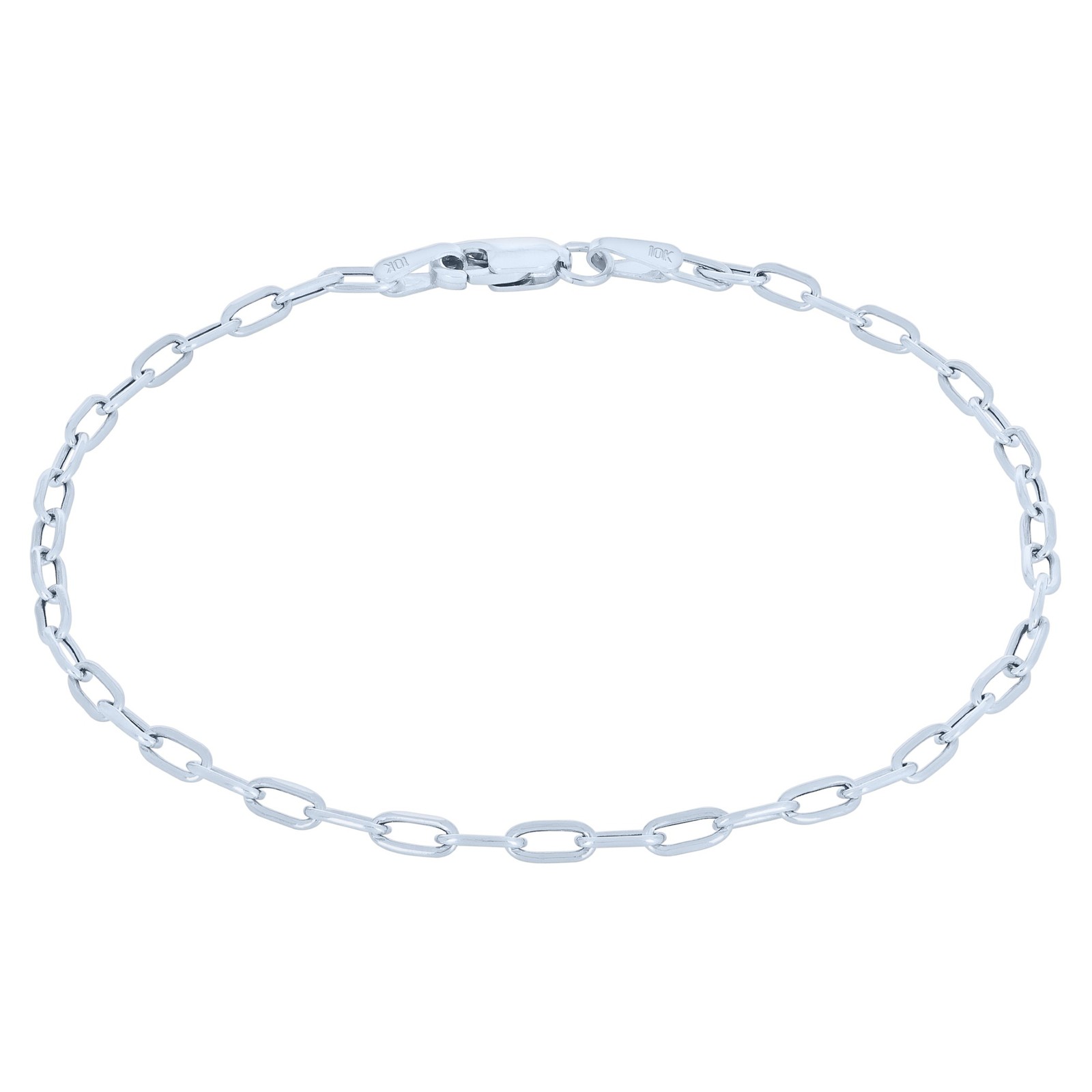 10k White Gold 2mm Paperclip Chain Cable Rolo Link Bracelet Womens 7″ 7.5″ 8″