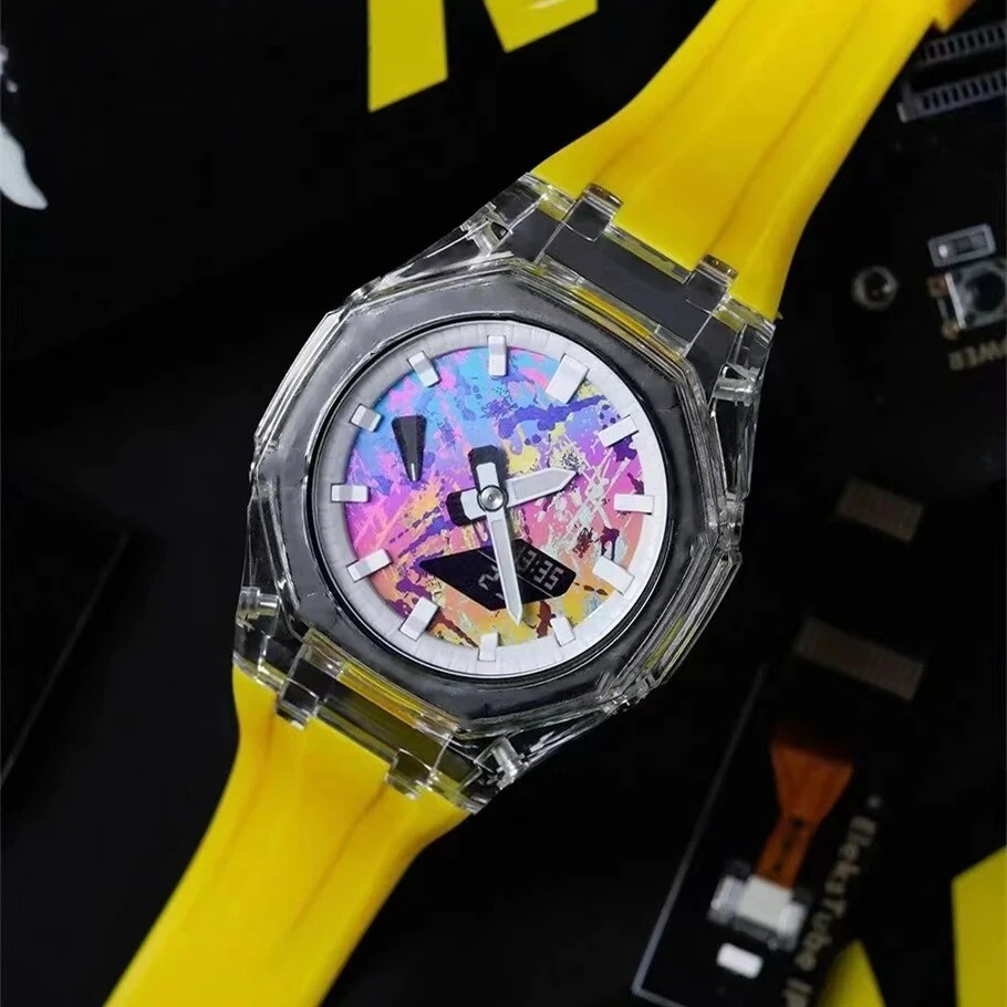 Transparent Case Bezel With Rubber Band Strap Mod Kit For Casio GA2100/GA2110