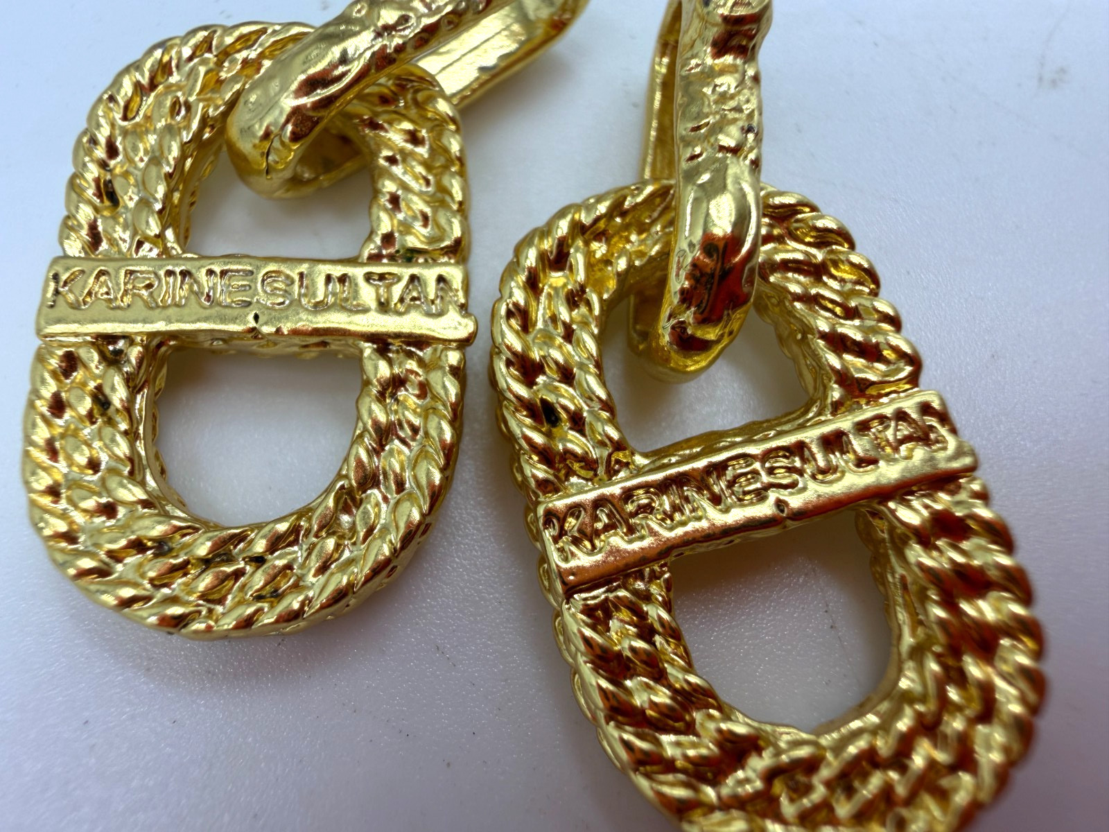Karine Sultan Earrings Dangle Rope Textured Signed Goldtone Metal Modern