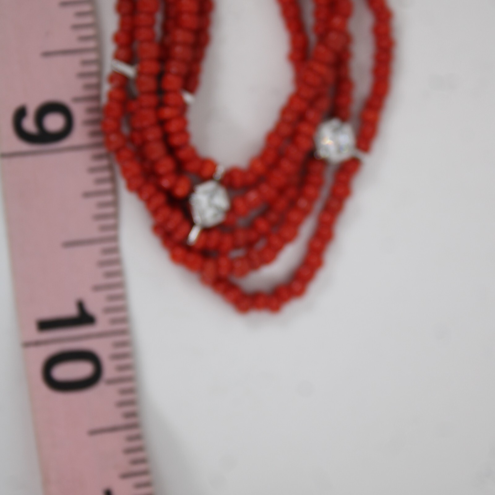 Sterling Silver Red Beaded CZ Multi Layer Hook And Eye Closure 17″ Necklace