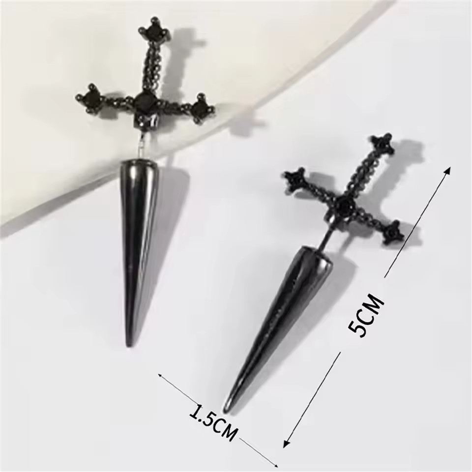 2pcs Gothic Sword Stud Earrings, Vintage Punk Crystal Dagger Ear Piercing Jewelr
