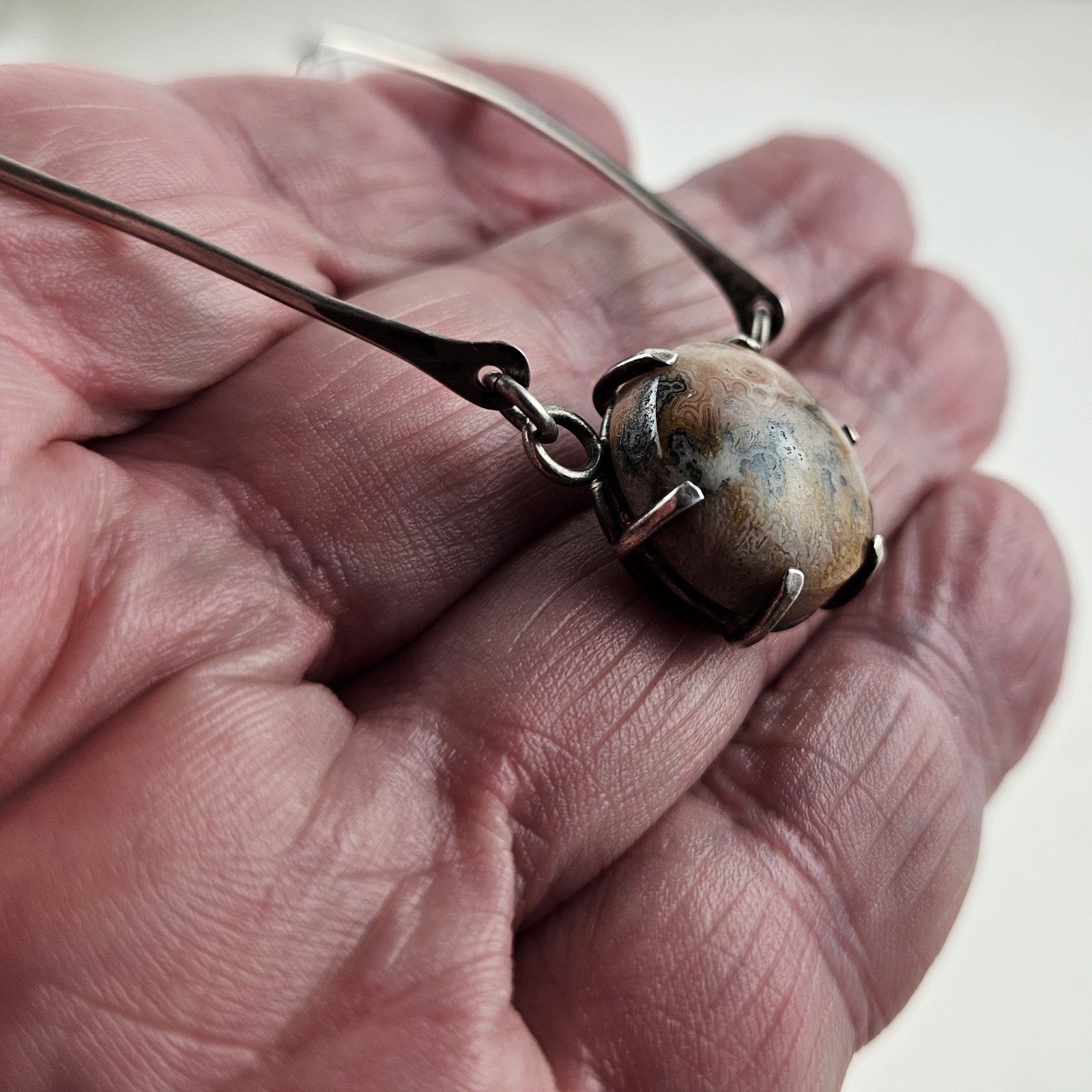 Sterling Silver Artisan Necklace 16in Jasper Pendant 12.0g [8931]