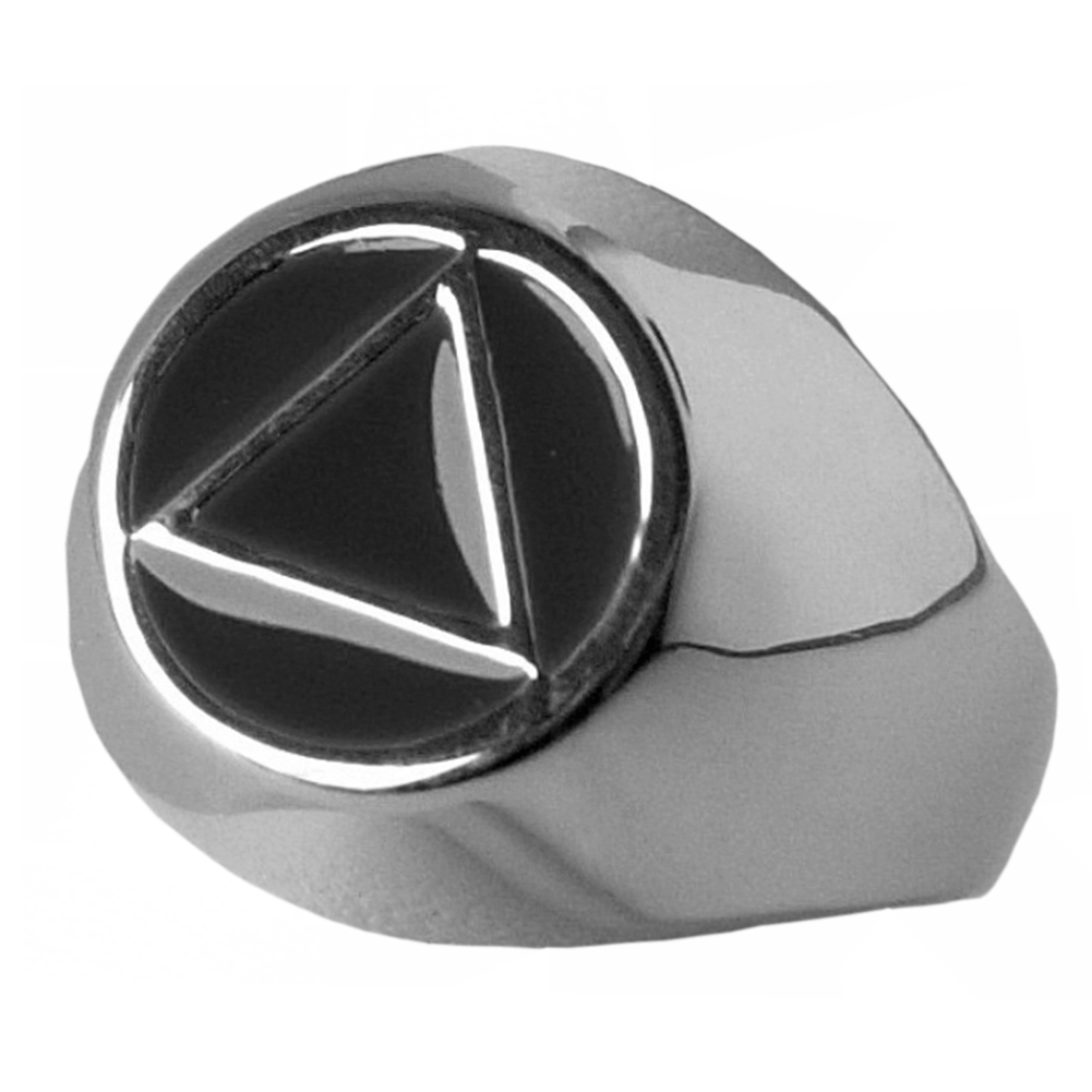 AA Alcoholics Anonymous, Classic Black Enamel Ring, #951 Sizes 5-15, Ster.