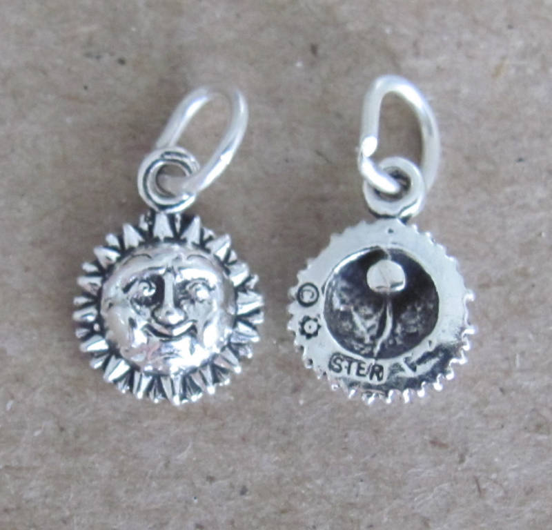 Very small Sterling Silver Happy Sun face mini tiny charm.