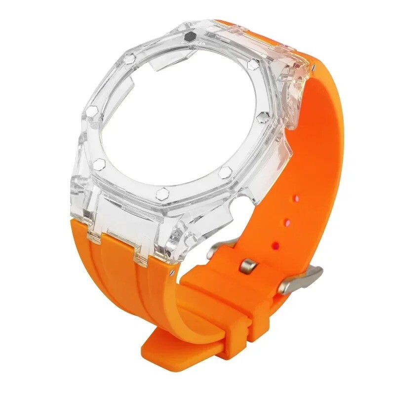 Transparent Case Bezel With Rubber Band Strap Mod Kit For Casio GA2100/GA2110