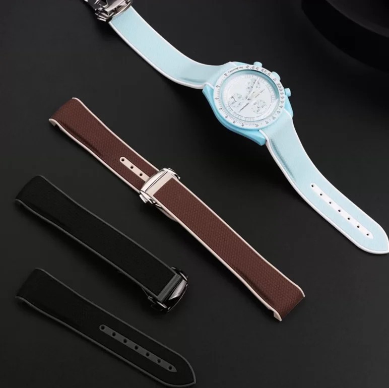 Curved End 20mm Silicone Strap for MoonSwatch Omega Swatch Watch Band Waterproof