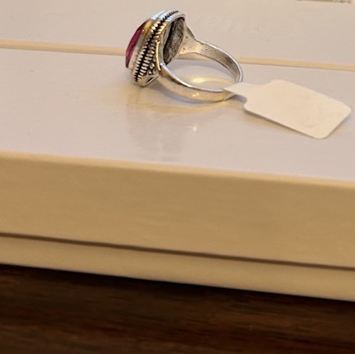 Size 7.5 Silver Tone And Ruby Red CZ Ring No Mark Solitaire Stone