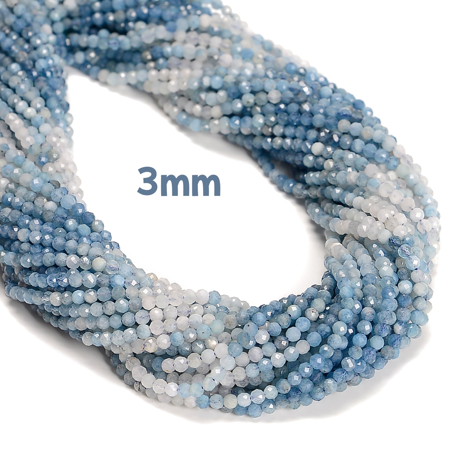 Natural Gradient Aquamarine Faceted Round Beads Size 3mm 4mm 15.5” Strand