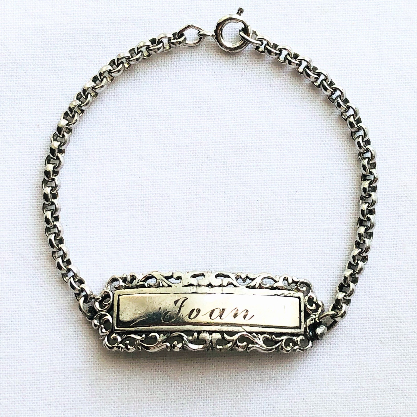 Speidel Joan ID Identity Cursive Name Bracelet Vintage Signed Jewelry Gift 7”