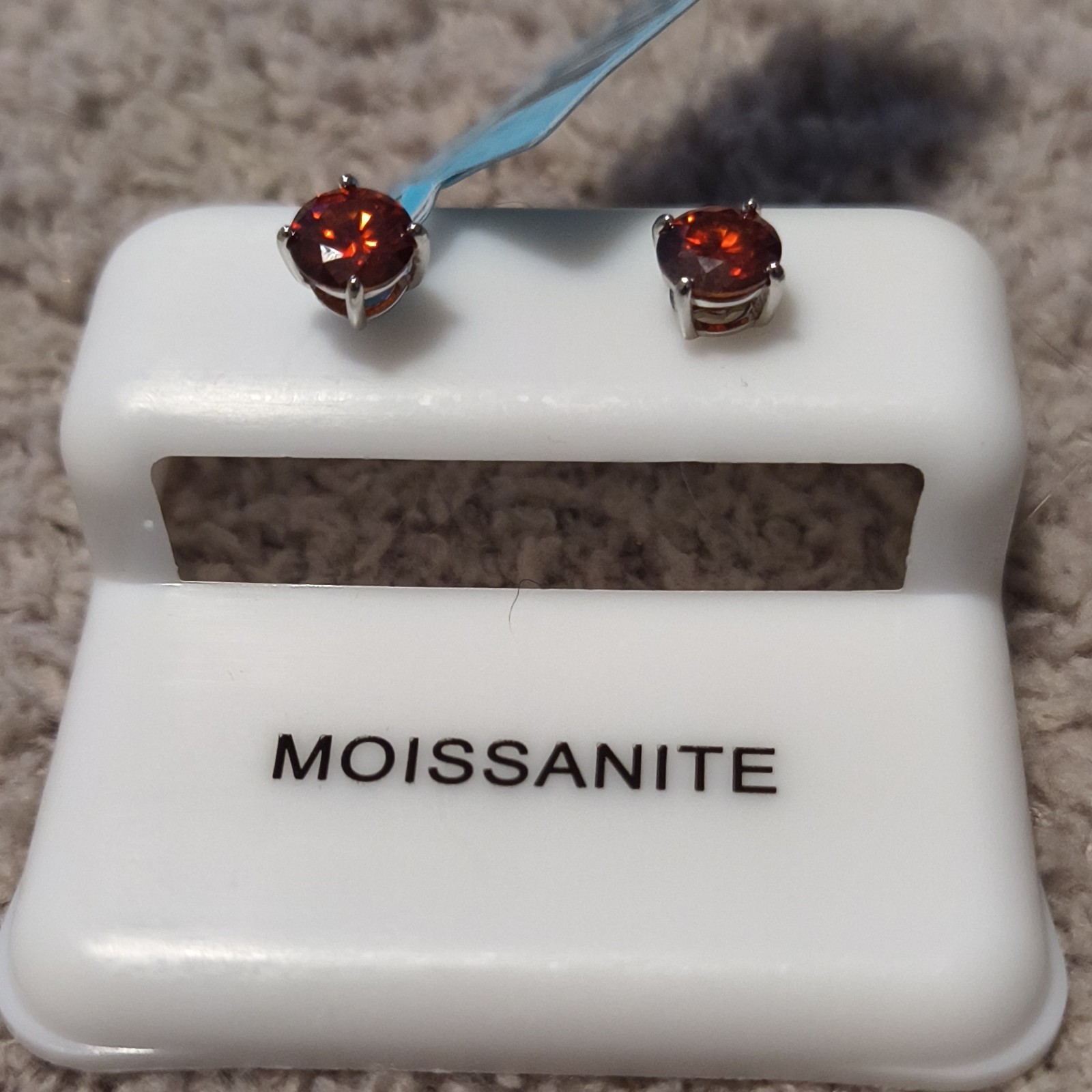 Garnet Red Moissanite .9 CT Stud Earrings 5mm Sterling Silver GRA Certified