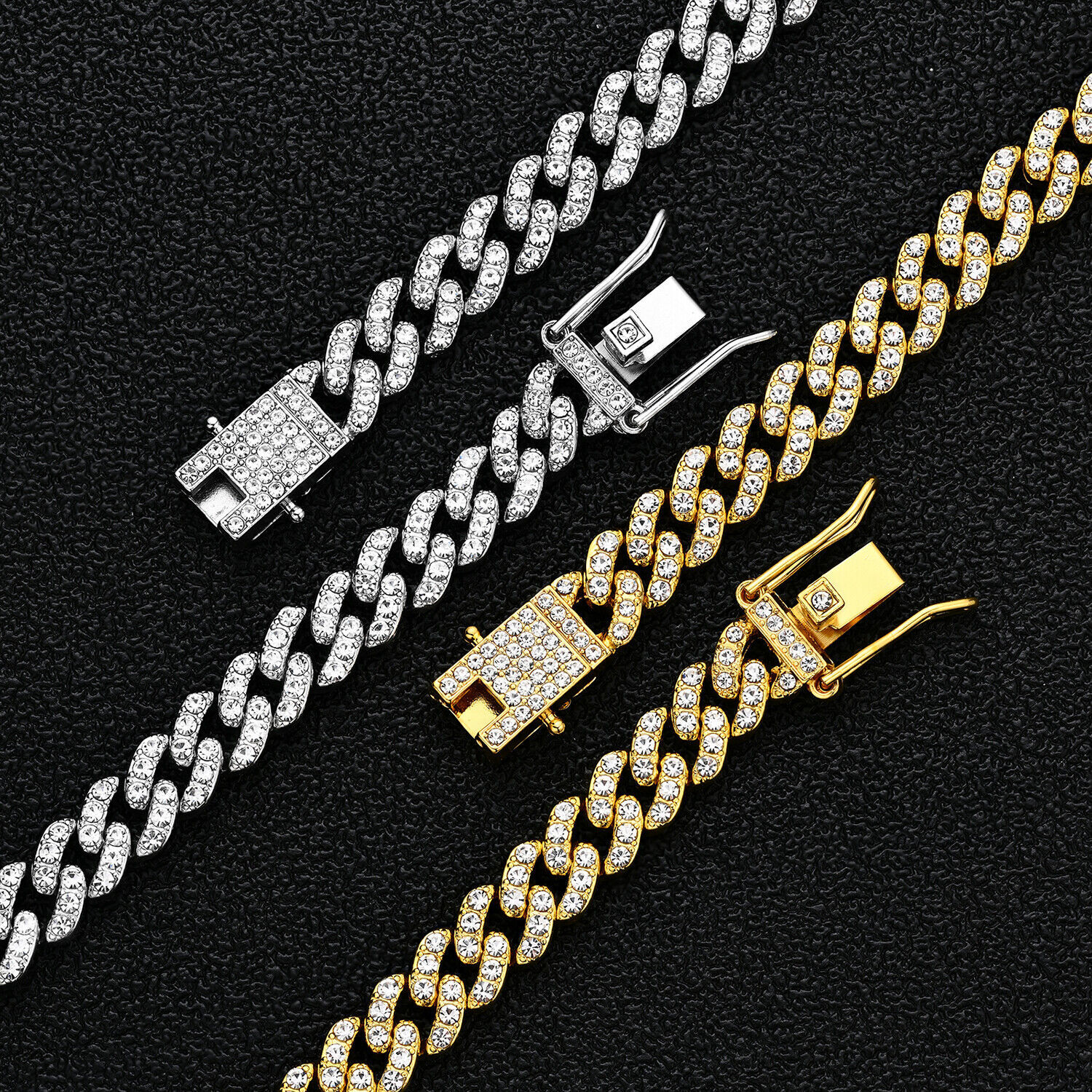 Men’s Gold Plated Iced CZ Out Solid Miami Cuban Link Bracelet Chain 8MM